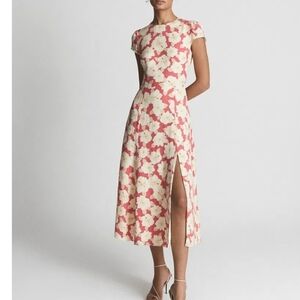 Reiss Pink and Cream Floral Midi Dress